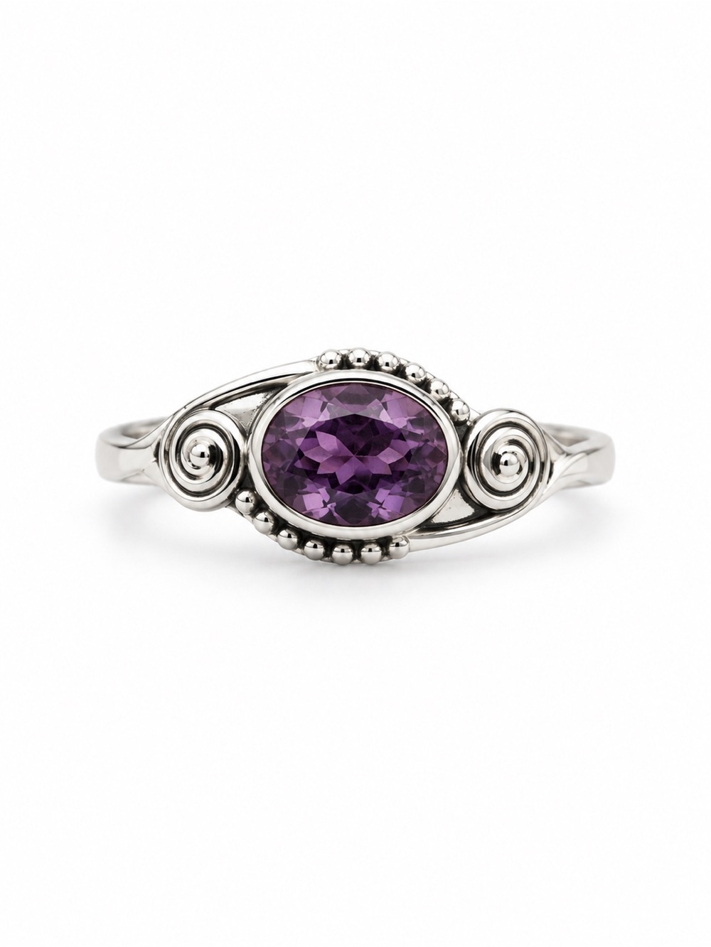 Amethyst Double Spiral Ring